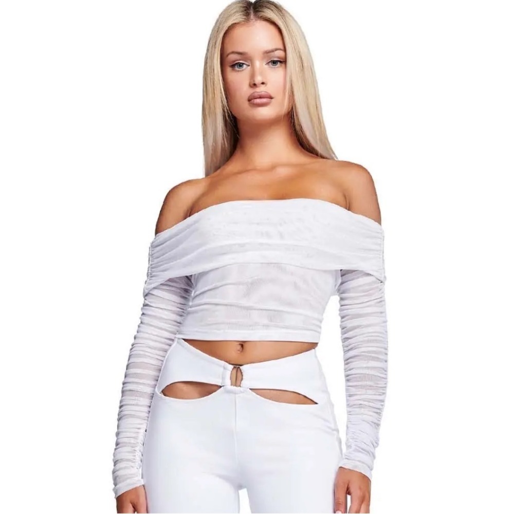 NWT I.AM.GIA White Quartz Mesh Off Shoulder Top Blouse
